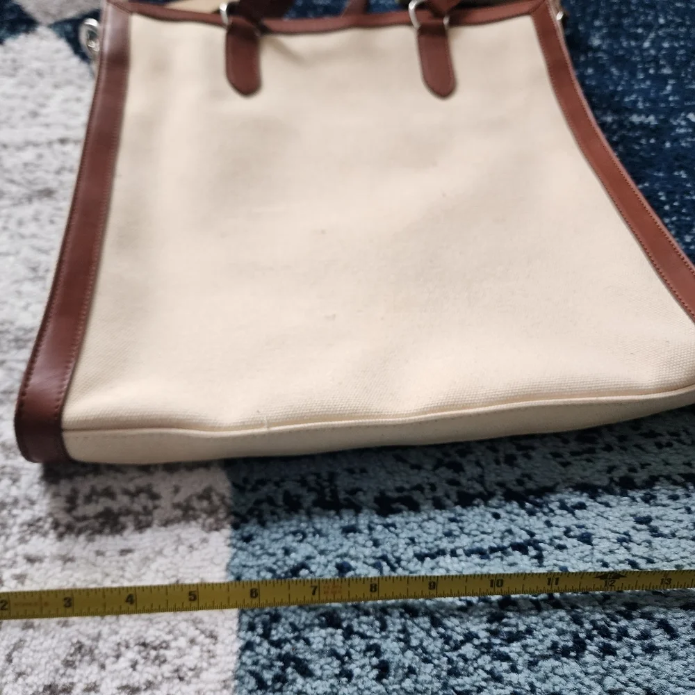 RALPH LAUREN Vintage Cream Canvas and Leather Tote Satchel Bag